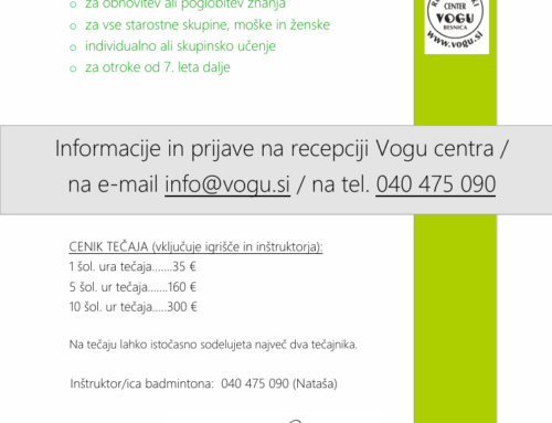 Badminton tečaj, Rekreacijski center Vogu Besnica, Kranj